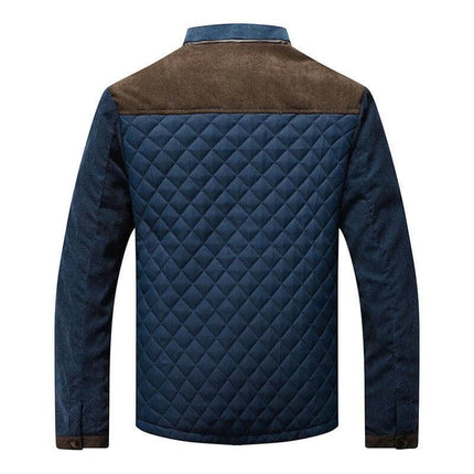 Casual Mens Plaid Cotton Jacket With Round Hem For Leisure - navy quilted back, brown yoke, long-sleeve shirt-jacket for casual layering