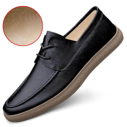 Men's Retro Leather Casual Shoes With Breathable Black Finish - breathable two-layer cowhide black casual shoe with round toe and suede-texture insole