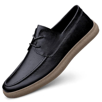 Men's Retro Leather Casual Shoes With Breathable Black Finish - breathable black two-layer cowhide casual shoe, round toe, tan sole, everyday wear