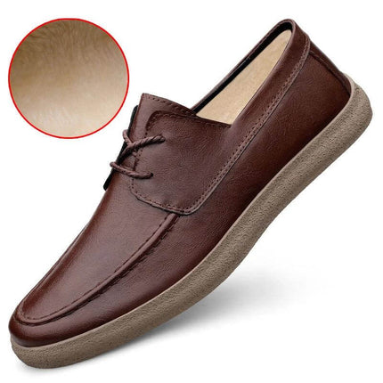 Men's Retro Leather Casual Shoes With Breathable Black Finish - brown two-layer cowhide casual loafer for daily walking