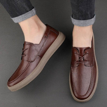 Men's Retro Leather Casual Shoes With Breathable Black Finish - brown two-layer cowhide casual office walking shoes