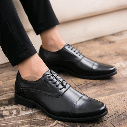 Mens Retro Oxford Leather Dress Shoes In Black And Brown - black microfiber leather cap-toe Oxfords with rubber sole for office and formal wear
