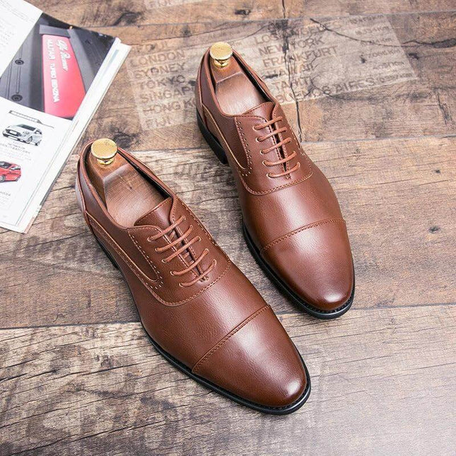 Mens Retro Oxford Leather Dress Shoes In Black And Brown - brown microfiber leather cap-toe Oxfords with rubber sole for office and formal wear