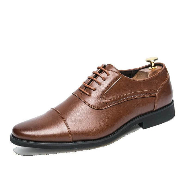 Mens Retro Oxford Leather Dress Shoes In Black And Brown - brown microfiber leather oxford with leather toe cap and rubber sole for office or formal wear