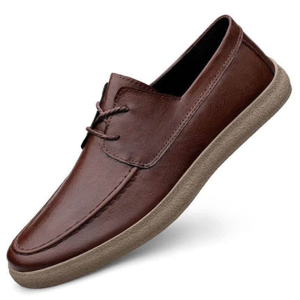 Alt Tag: Men's Retro Leather Casual Shoes With Breathable Black Finish brown two-layer cowhide casual walking loafer