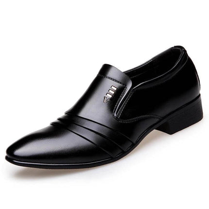 Men's Waterproof Business Dress Shoes With Rubber Sole - black leather low-upper slip-on dress shoe with rubber sole for wet commute