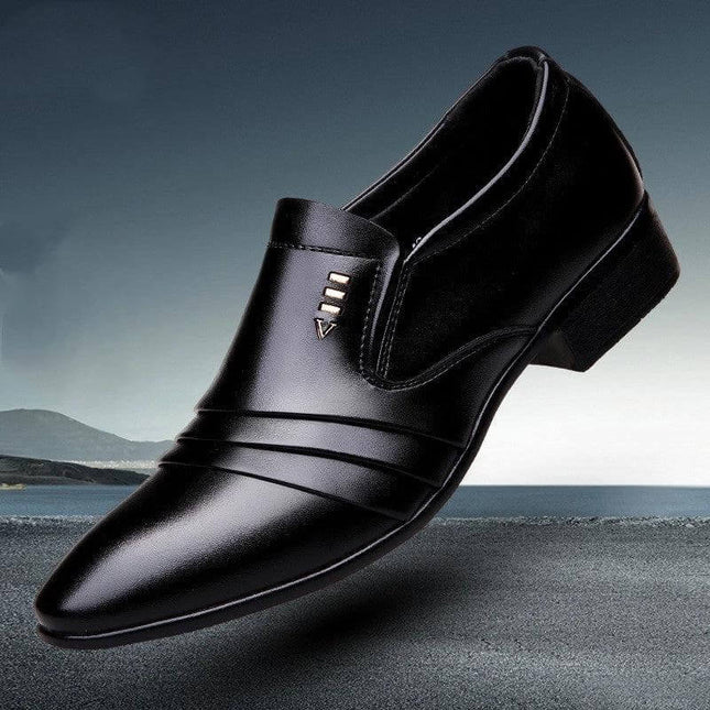 Men's Waterproof Business Dress Shoes With Rubber Sole black leather slip-on dress shoe for office commutes and wet weather traction