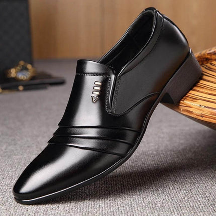 Men's Waterproof Business Dress Shoes With Rubber Sole black leather low-upper dress shoe with rubber sole, waterproof for commuting and office wear