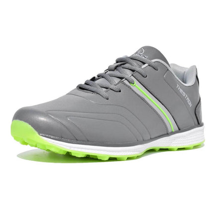 Men's Waterproof Lightweight Golf Sneakers For Outdoor gray low-profile sneaker with neon green rubber outsole for traction on wet turf