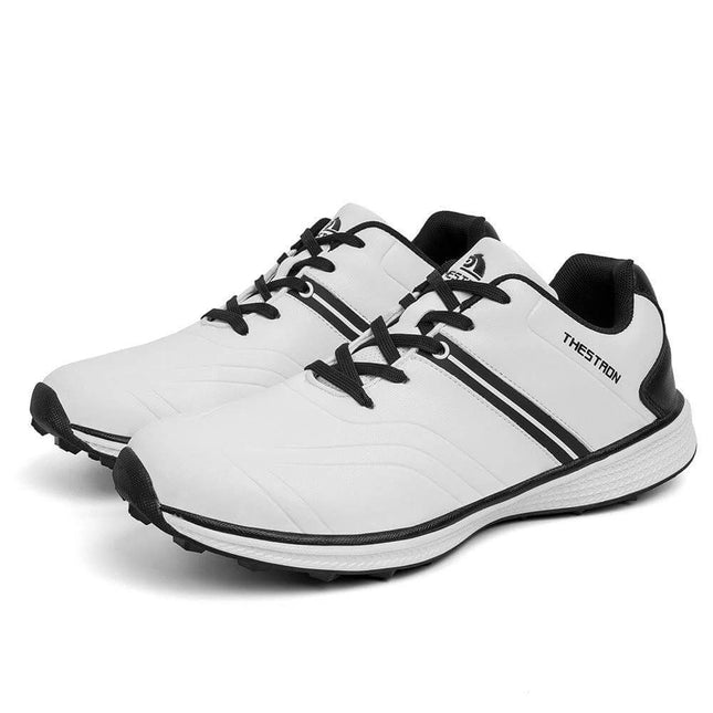 Men's Waterproof Lightweight Golf Sneakers For Outdoor - white low-profile rubber outsole for traction on wet courses and walking between holes