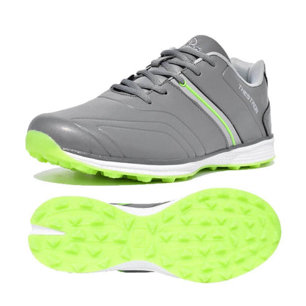 Men's Waterproof Lightweight Golf Sneakers For Outdoor gray low-profile men's golf sneakers with neon green rubber outsole for traction on wet courses