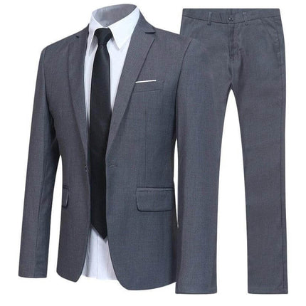 Mens Western Fit Two Piece Suit Slim Lapel For Work And Events gray slim-fit blazer and trousers with white shirt and black tie