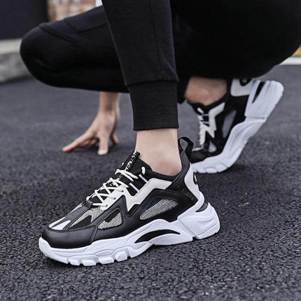 Men's White Breathable Non Slip Sneakers For Everyday Walking - lightweight black-and-white breathable flying-weave athletic shoes for casual walking