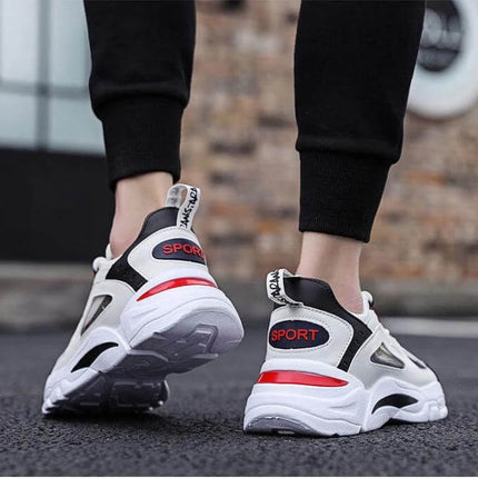 Men's White Breathable Non Slip Sneakers For Everyday Walking - low-profile flying-weave upper, non-slip PVC outsole, lightweight casual walking shoes