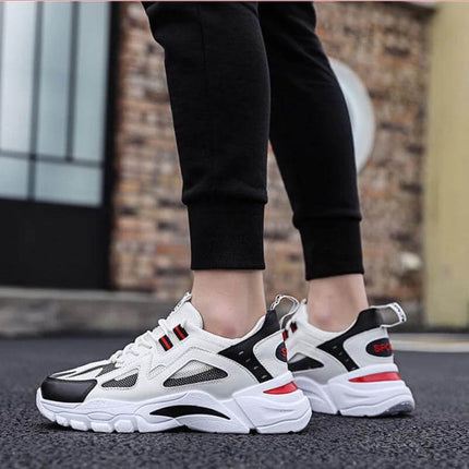 Men's White Breathable Non Slip Sneakers For Everyday Walking on urban pavement, breathable flying-weave upper and non-slip PVC sole, casual walking shoes