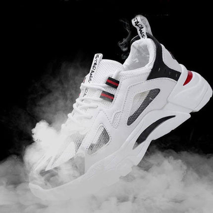 Men's White Breathable Non Slip Sneakers For Everyday Walking - lightweight flying-weave upper, non-slip PVC sole, casual walking and commuting shoe
