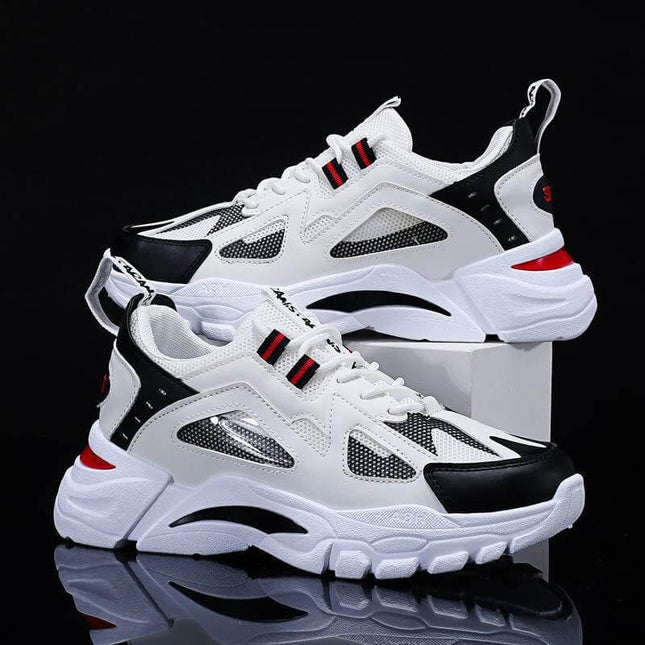 Men's White Breathable Non Slip Sneakers For Everyday Walking - white flying-weave athletic shoes with non-slip PVC sole for casual walking and commuting