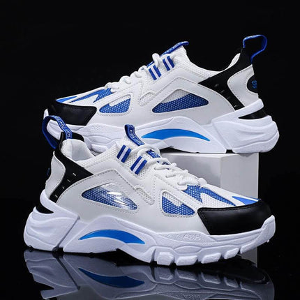 Men's White Breathable Non Slip Sneakers For Everyday Walking - white and blue breathable flying-weave athletic shoes with non-slip PVC sole