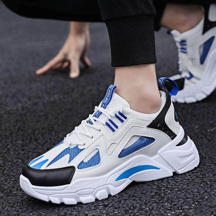 Men's White Breathable Non Slip Sneakers For Everyday Walking - lightweight flying-weave athletic shoes with non-slip PVC sole, white blue casual walking sneaker