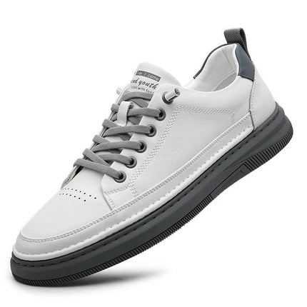 Men's White Leather Round Toe Casual Shoes Small Sizes 38 To 44 white leather round toe sneaker with grey laces and black sole, casual travel and office style