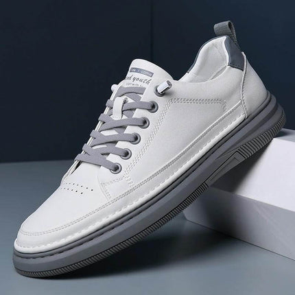 Men's White Leather Round Toe Casual Shoes Small Sizes 38 To 44 - white leather round toe casual sneaker for jeans, chinos, travel and office wear