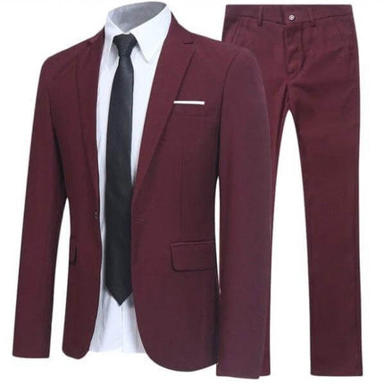 Men's 3-Piece Suit for Wedding and Business Events - burgundy jacket, pants and white shirt with black tie for ceremonies and corporate gatherings