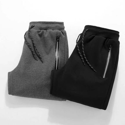 Winter Men's Casual Pants for Everyday Comfort and Easy Wear - grey and black fleece jogger pants with zip pockets