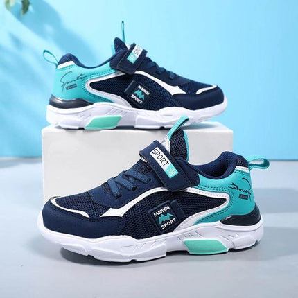 Mesh Breathable Boys' Sneakers Velcro For Everyday Wear - navy teal kids sneakers with mesh upper, Velcro strap, and lightweight EVA outsole