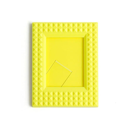 Mini 3 Inch Rivet Vertical Color Photo Frame For Polaroid Photos - yellow ABS mini frame with textured rivet border, vertical stand for Polaroid-style photos