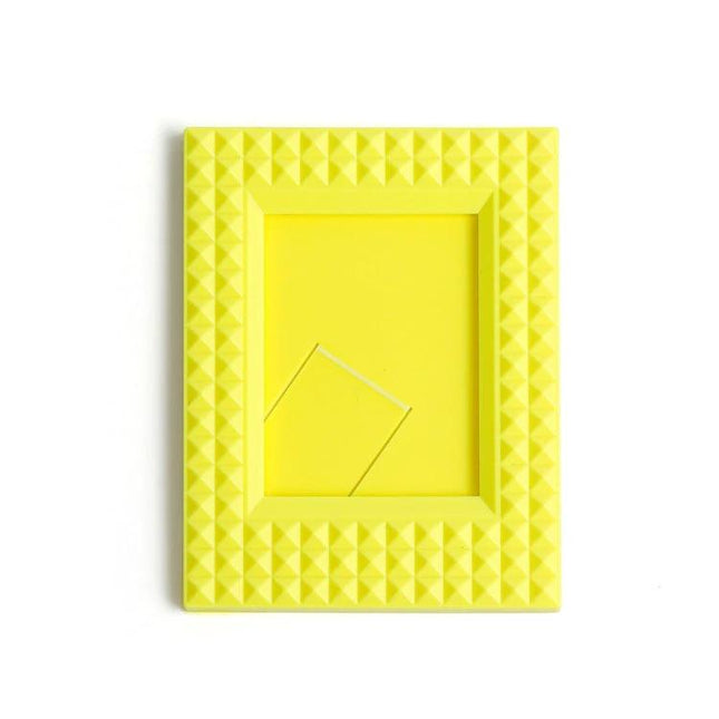 Mini 3 Inch Rivet Vertical Color Photo Frame For Polaroid Photos - yellow ABS mini frame with textured rivet border, vertical stand for Polaroid-style photos