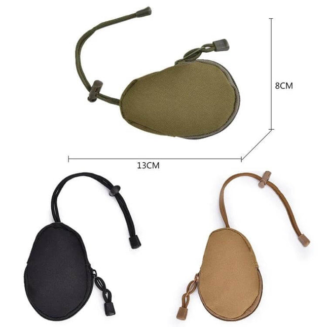 Mini Outdoor EDC Compact Carrying Bag 13x8 cm For Keys And Coins - olive, black, and tan Oxford cloth pouch with zipper and cord