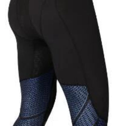 MMA Men’s Compression Set Long Sleeve Tee And Pants For Fitness – black 3/4 compression pants with blue textured panels