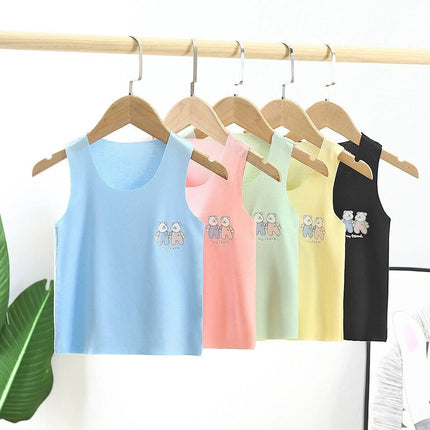Modal Kids Vest Camisole For Summer Everyday Wear - soft-treated modal sleeveless vest with cartoon print, sizes 1–3 years, pastel colors for daycare play