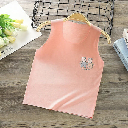 Modal Kids Vest Camisole For Summer Everyday Wear - soft-treated modal pink sleeveless vest with cartoon bear print for 1–3 year olds