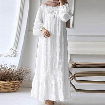 Modest Vintage Maxi Dress With Ruffled Hem For Everyday Wear in white pullover polyester with puff sleeves and ruffled hem