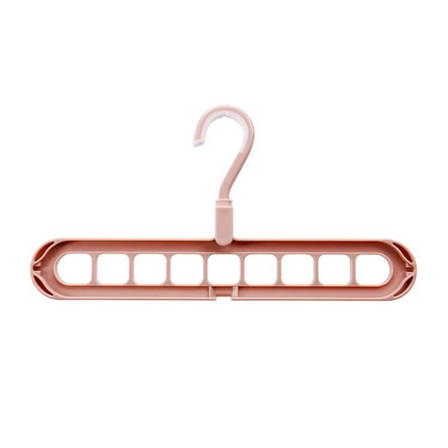 Multifunctional Nine-Hole Clothes Hanger For Closet Use in pink, compact organizer for shirts, scarves, ties and belts