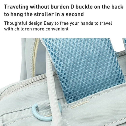 Multifunctional Mommy Bag Large Capacity Baby Care Backpack showing D‑buckle strap and stroller hook for hands‑free travel