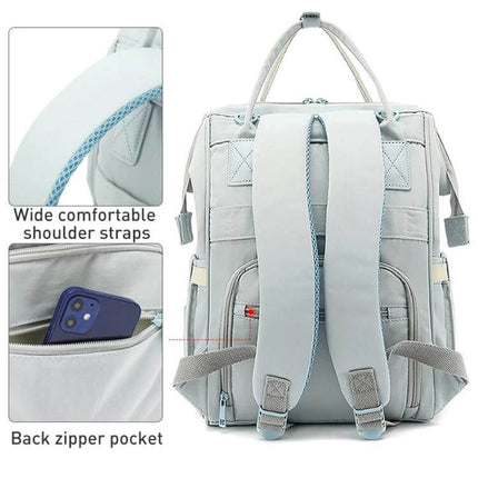 Multifunctional Mommy Bag Large Capacity Baby Care Backpack with wide comfortable shoulder straps, back zipper pocket and insulated bottle compartment