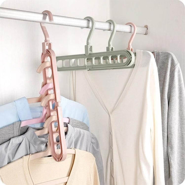 Multifunctional Nine-Hole Clothes Hanger For Closet Use holding shirts, scarves and belts to maximize closet space