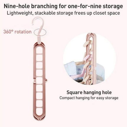 Multifunctional Nine-Hole Clothes Hanger For Closet Use - compact pink 360° rotating nine-hole hanger for shirts, scarves, ties and belts