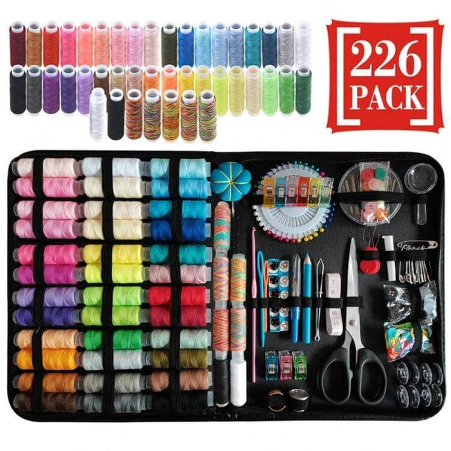 Multifunctional Portable Sewing Box Set For Home Repairs - 226-piece compact polyester case with threads, scissors, needles, bobbins and travel-friendly tools