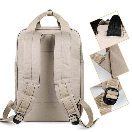 Multifunctional Waterproof Laptop Bag For 13-15.6 Inch Laptops - beige backpack with padded back, adjustable straps, waterproof polyester, shock-resistant padding