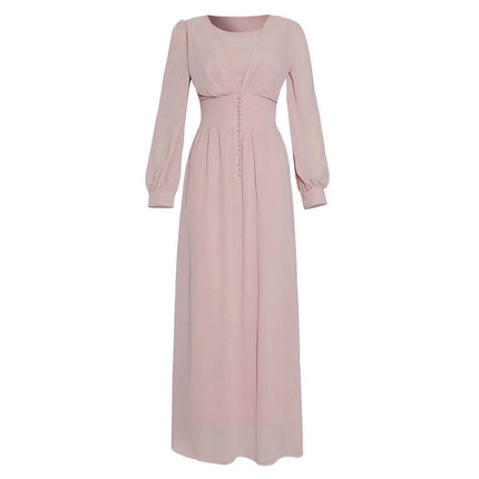 Muslim Women's Long Sleeve Chiffon Dress - Size L in soft pink, modest long sleeves and full-length flowing chiffon silhouette
