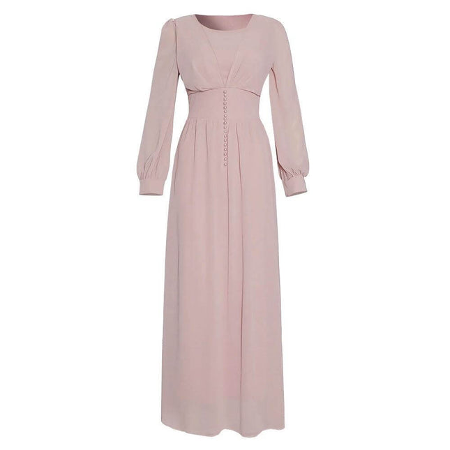 Muslim Women's Long Sleeve Chiffon Dress - Size L in soft pink, modest long sleeves and full-length flowing chiffon silhouette