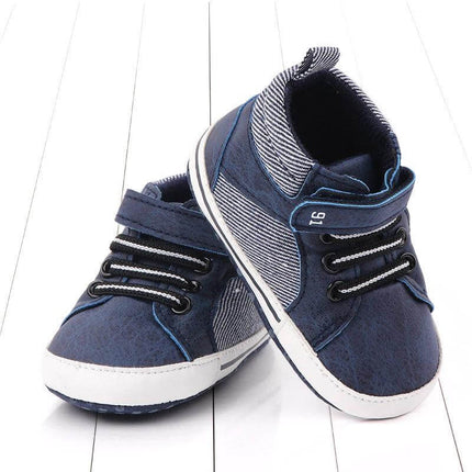 Baby Toddler Shoes High Top Velcro Cotton Slip Resistant navy blue high-top cotton toddler shoes with Velcro strap and non-slip rubber sole