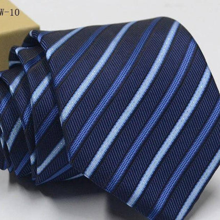 Business Dress Tie For Men Striped Polyester 8cm Width - navy blue woven stripe jacquard office tie
