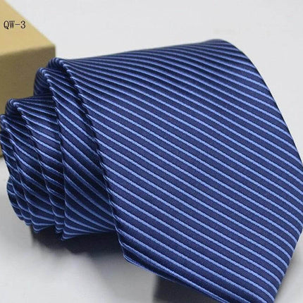Business Dress Tie For Men Striped Polyester 8cm Width - navy blue woven stripe jacquard office tie