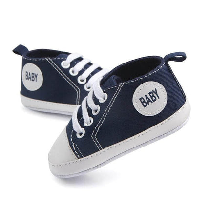 Canvas Baby First Walker Soft Sole Sneakers For Toddlers - navy cotton canvas soft sole baby shoes for first steps, breathable anti-slip toddler sneakers