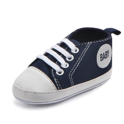 Canvas Baby First Walker Soft Sole Sneakers For Toddlers navy cotton canvas soft sole sneaker with anti-slip flexible sole for first steps