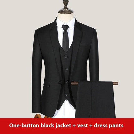 Spring And Autumn Youth Slimming Suit Set Navy Three Piece - navy slim three-piece coat vest trousers for school ceremonies and family photos